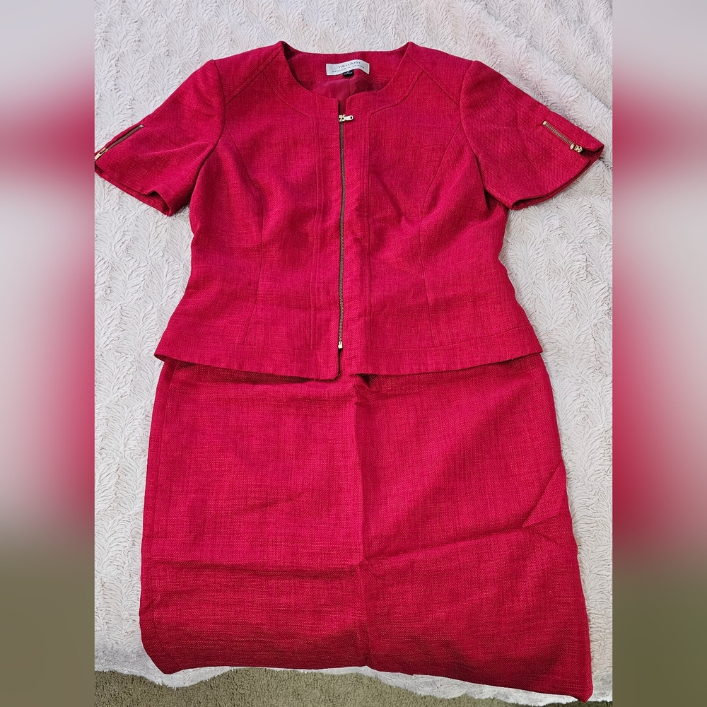 Tahari Pink Tweed Skirt Suit